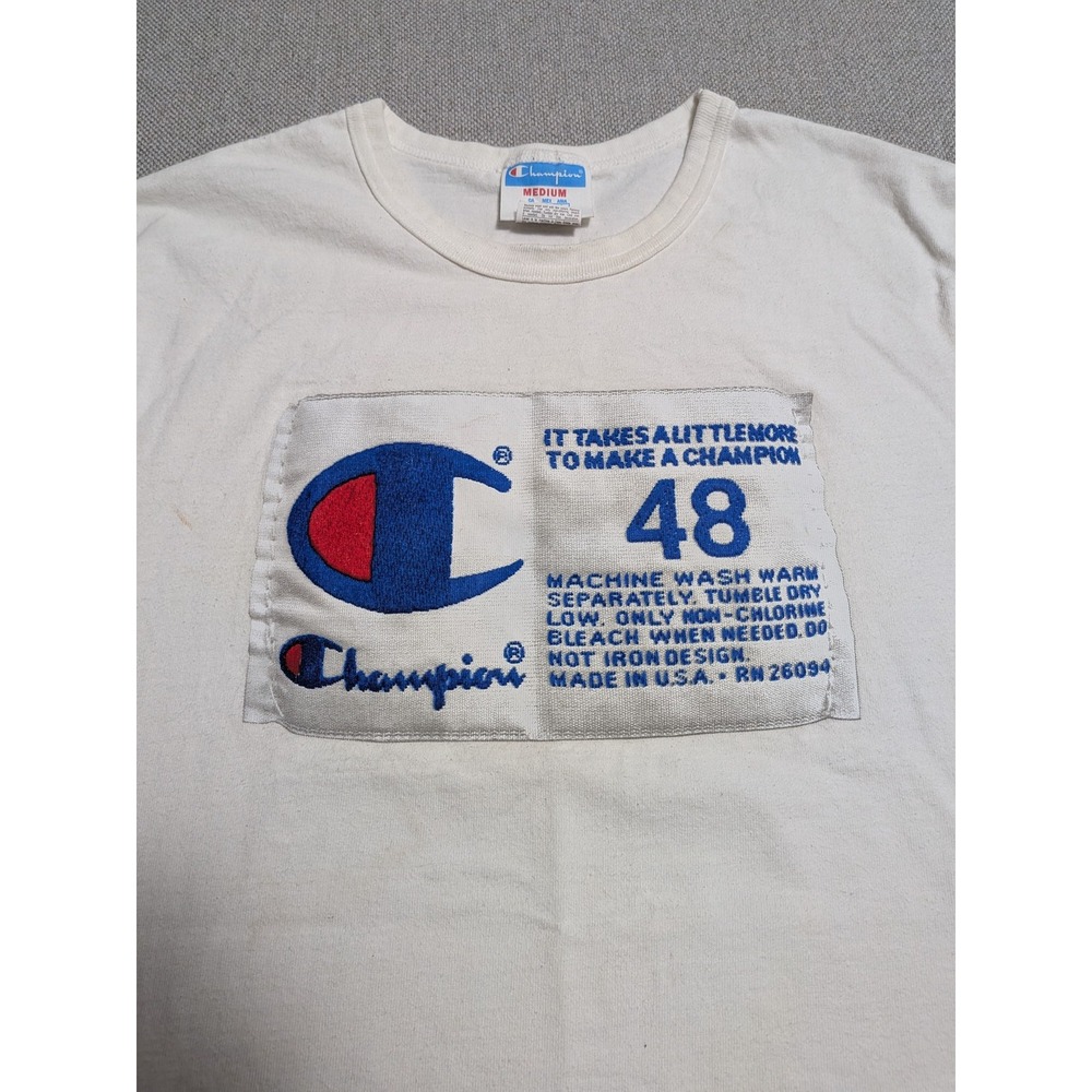 VTG Champion "Takes A Little More" Tag Graphic T-Shirt Men's Medium White